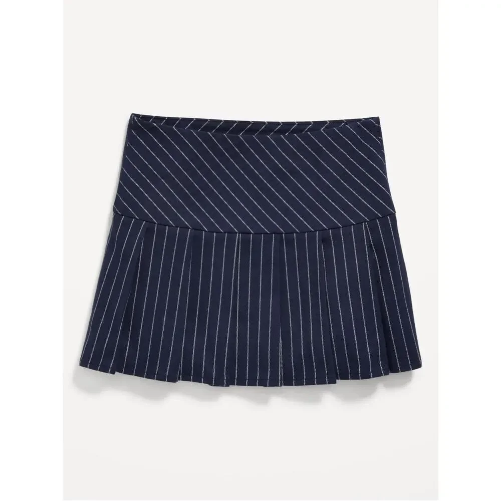 Old Navy Navy Stripe Pleated Twill Skirt